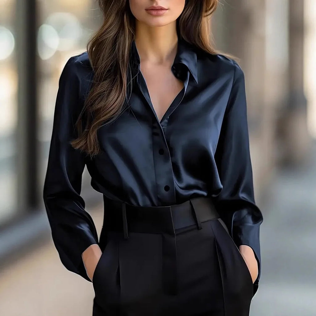 Shirt Brown Button-Elegant Fashion Office