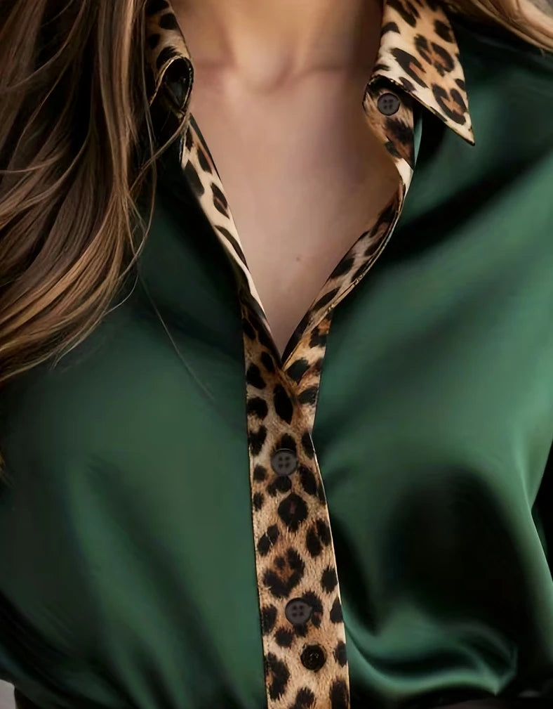 Luxury Shirt with Leopard Print- Fit Blouse Tops