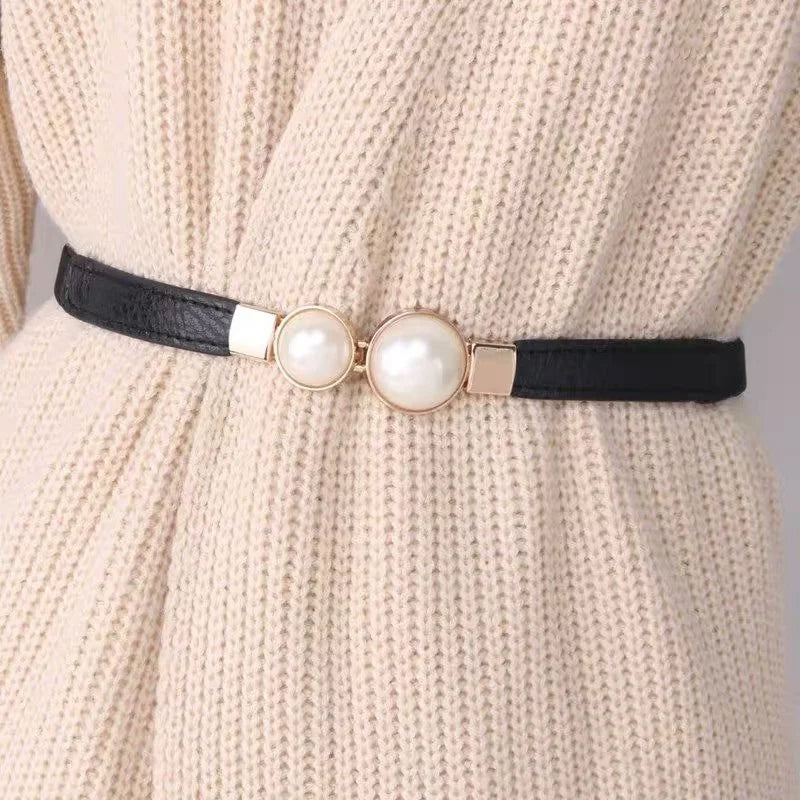 Elegant Pearls Buckle Elastic Belts