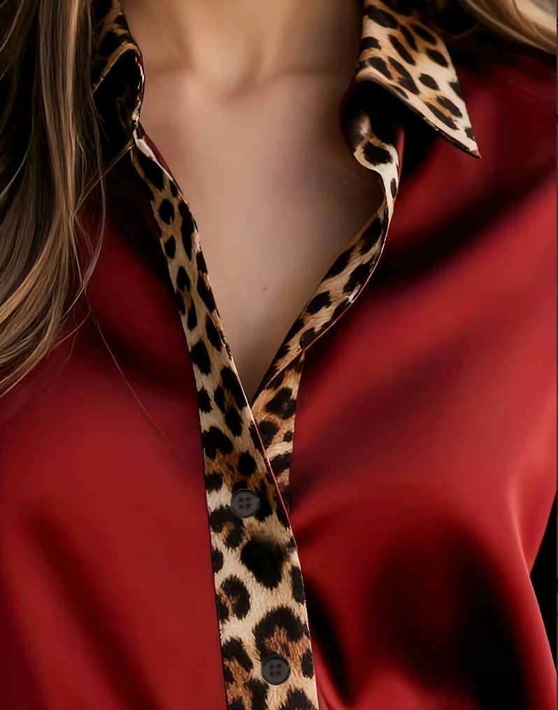 Luxury Shirt with Leopard Print- Fit Blouse Tops