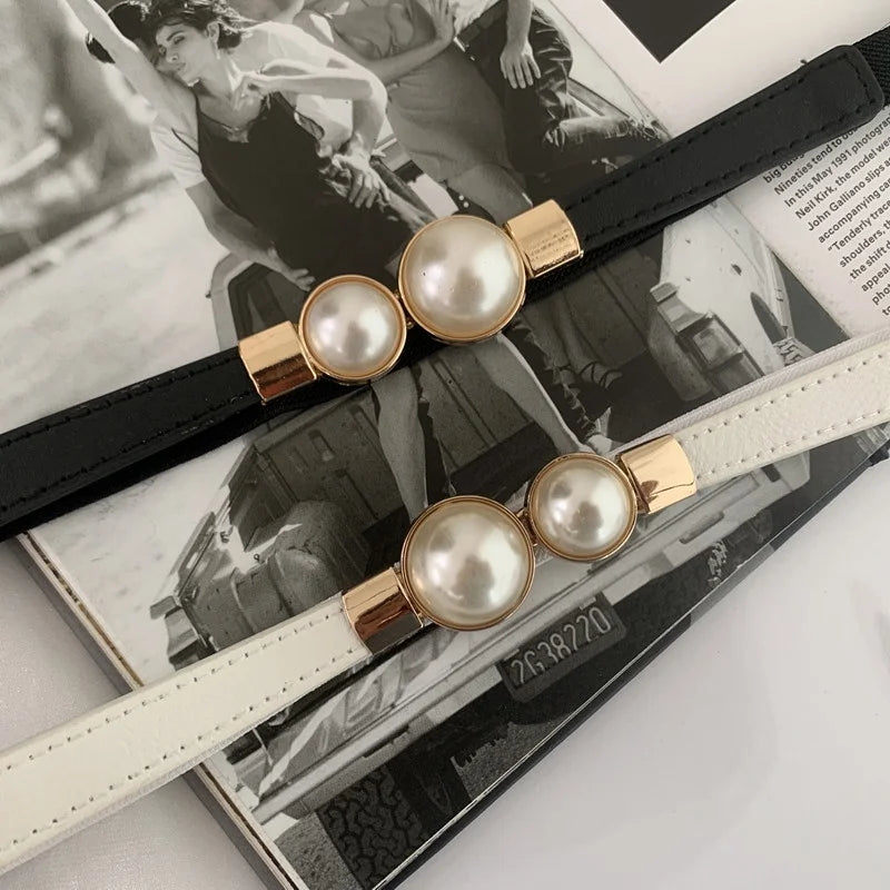 Elegant Pearls Buckle Elastic Belts