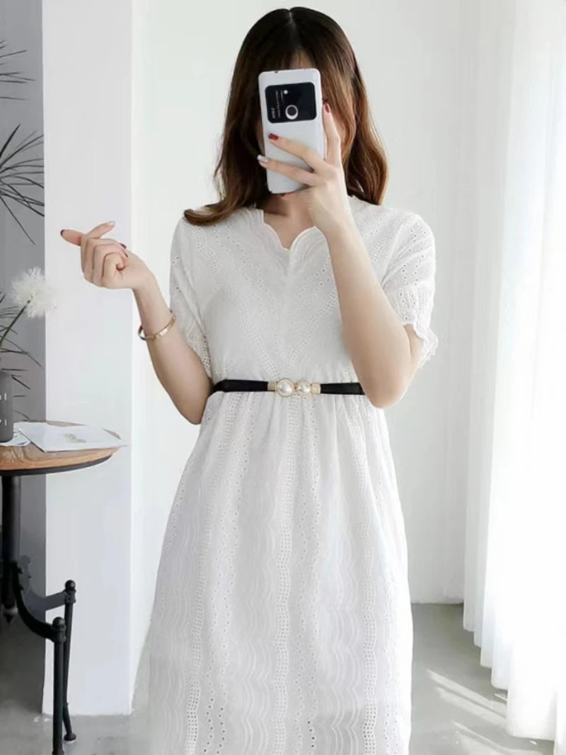 Elegant Pearls Buckle Elastic Belts