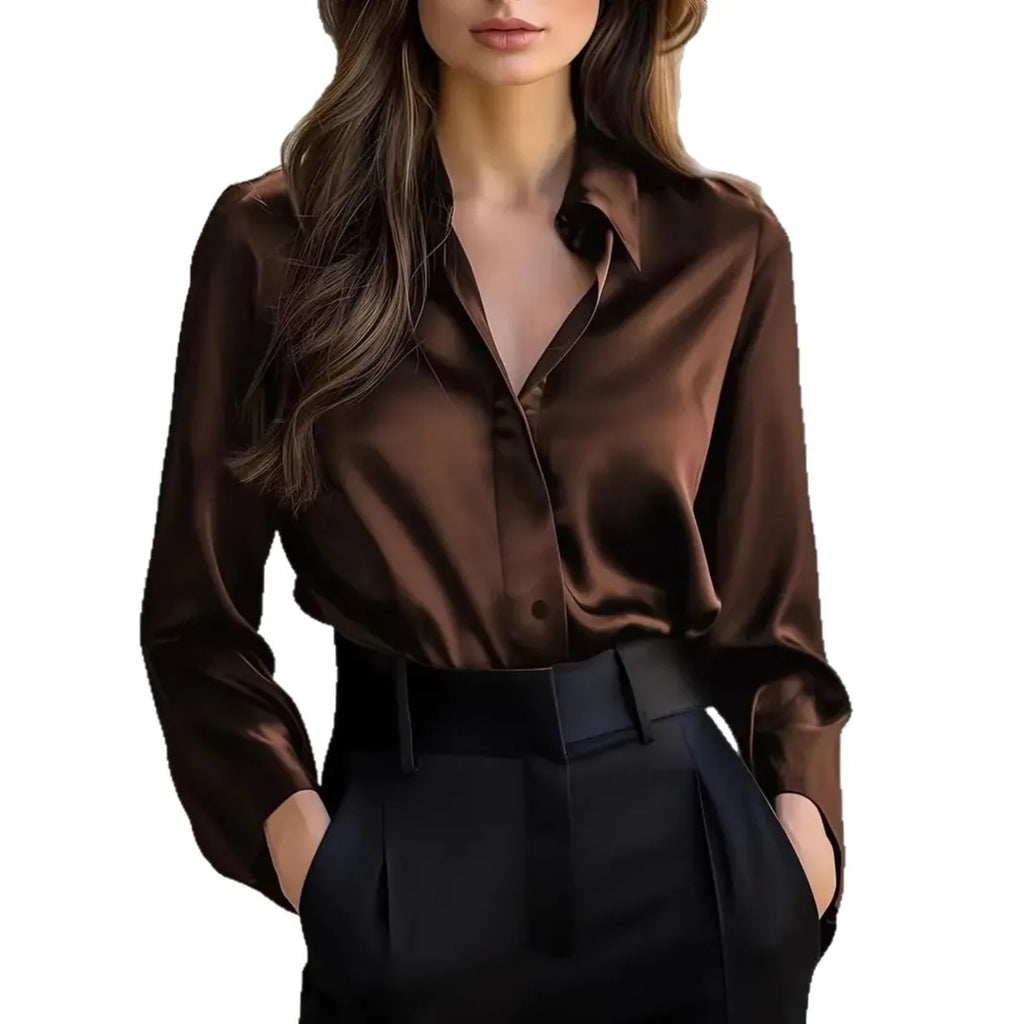 Shirt Brown Button-Elegant Fashion Office