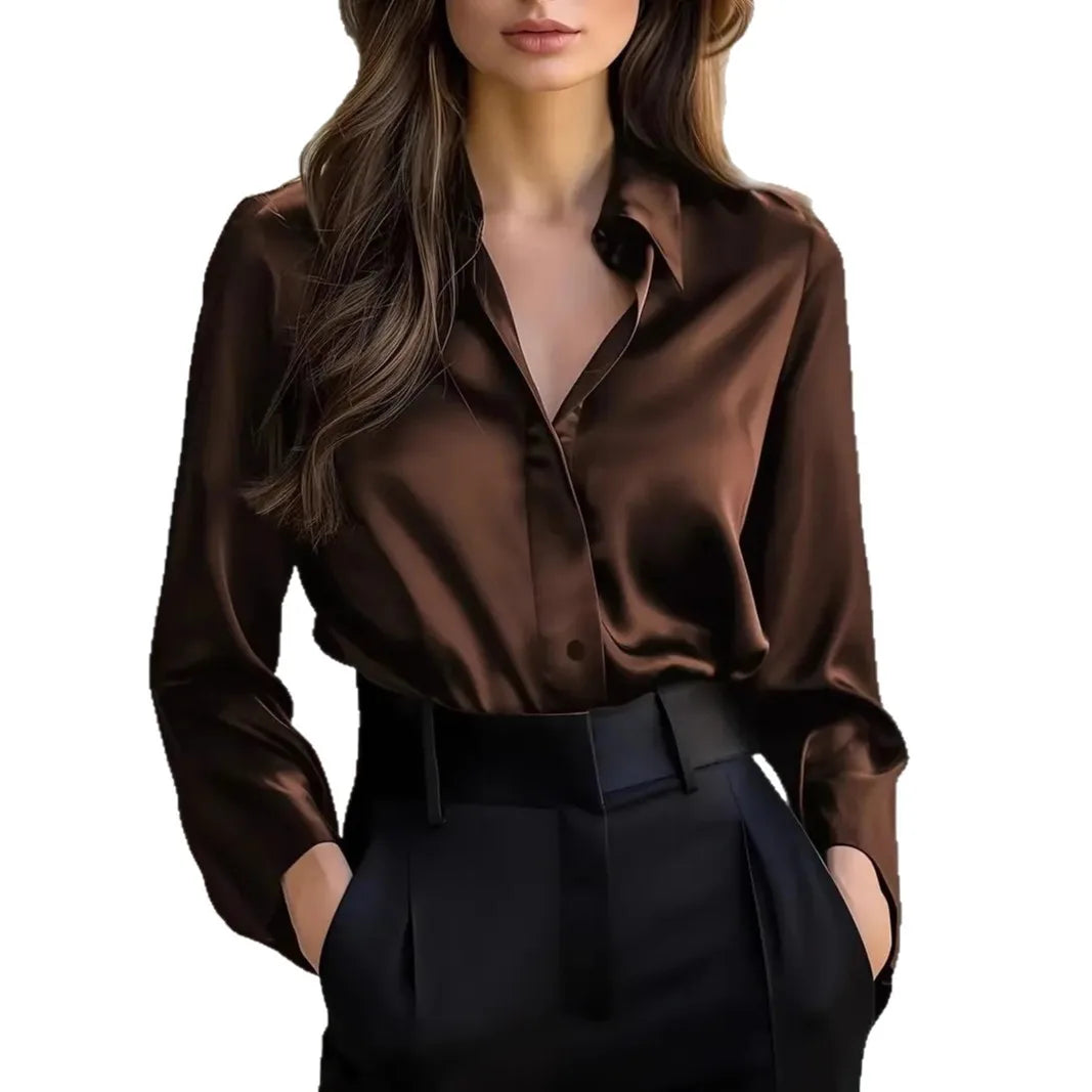 Shirt Brown Button-Elegant Fashion Office