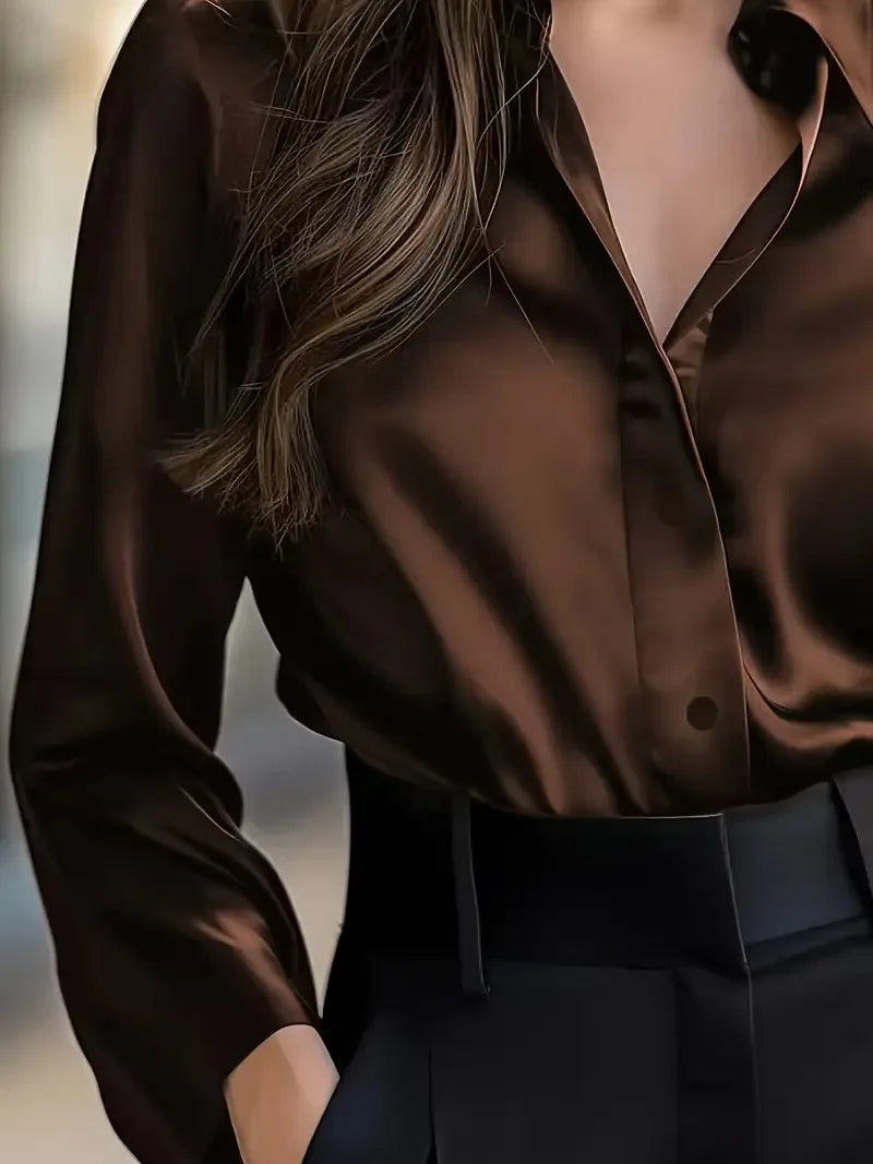 Shirt Brown Button-Elegant Fashion Office