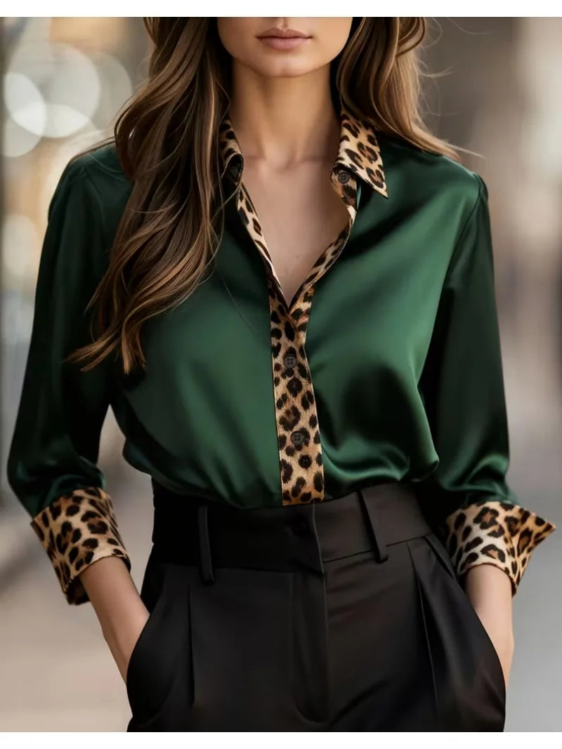 Luxury Shirt with Leopard Print- Fit Blouse Tops