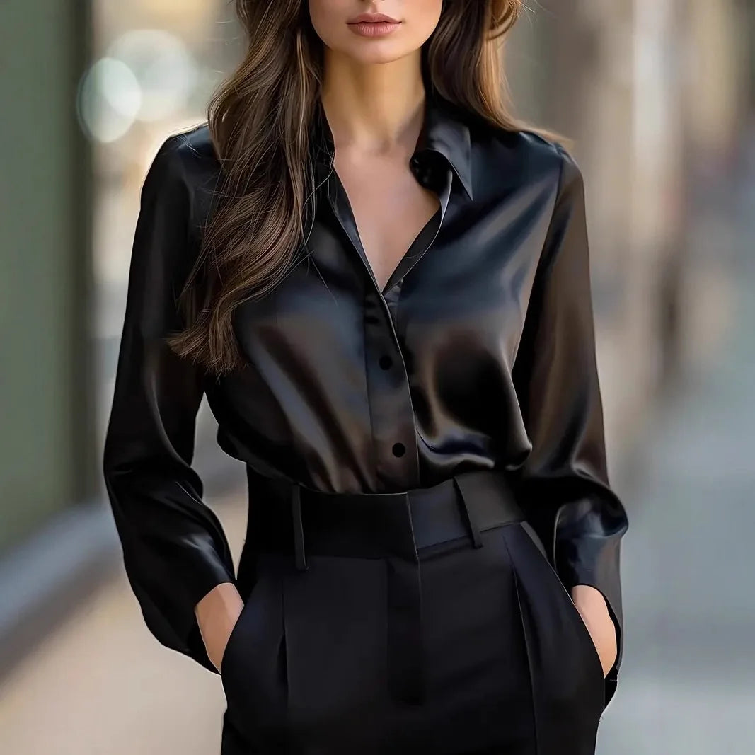 Shirt Brown Button-Elegant Fashion Office