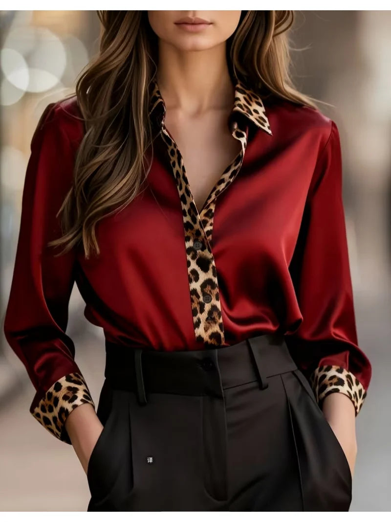 Luxury Shirt with Leopard Print- Fit Blouse Tops