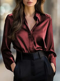 Shirt Brown Button-Elegant Fashion Office