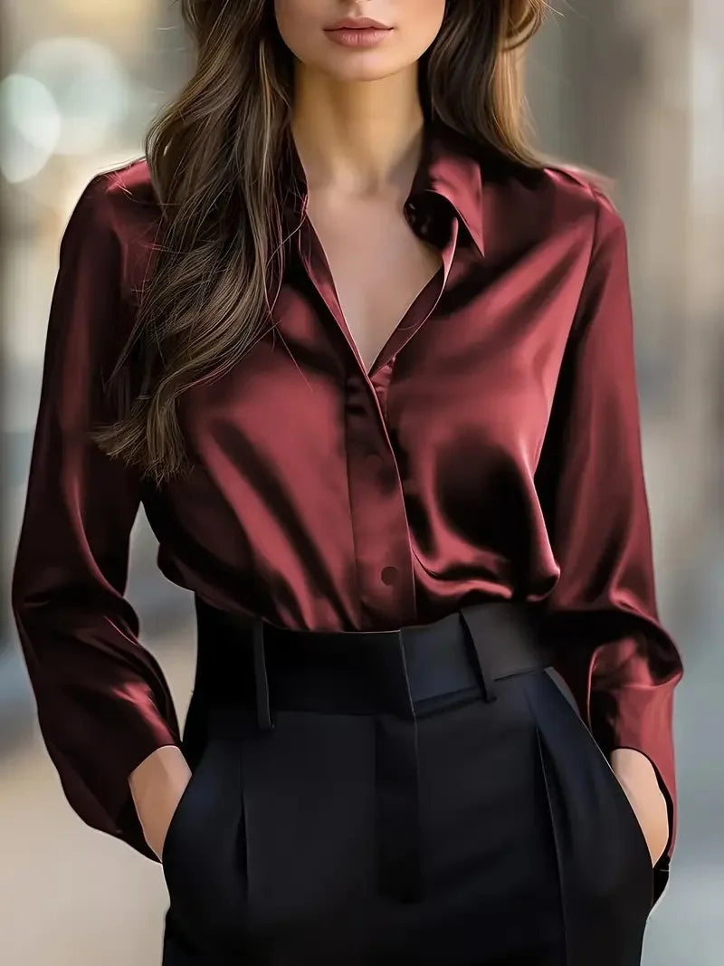 Shirt Brown Button-Elegant Fashion Office
