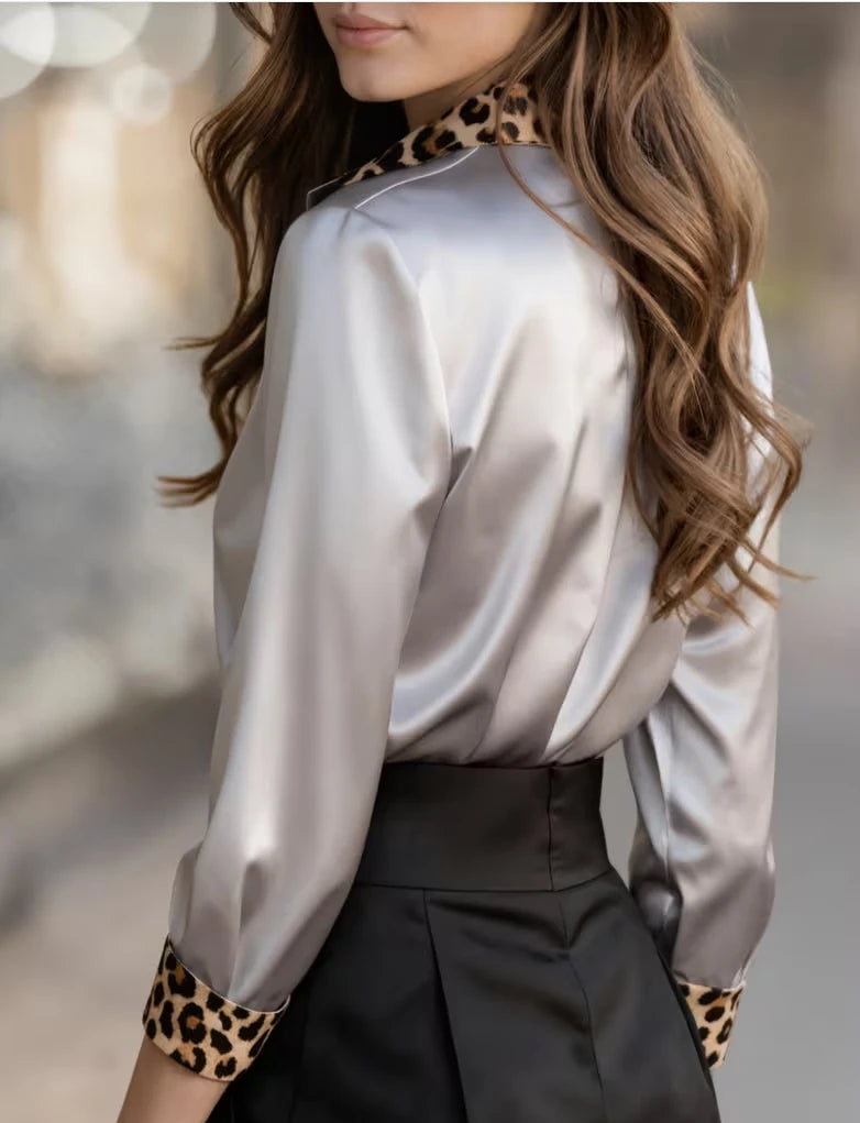 Luxury Shirt with Leopard Print- Fit Blouse Tops